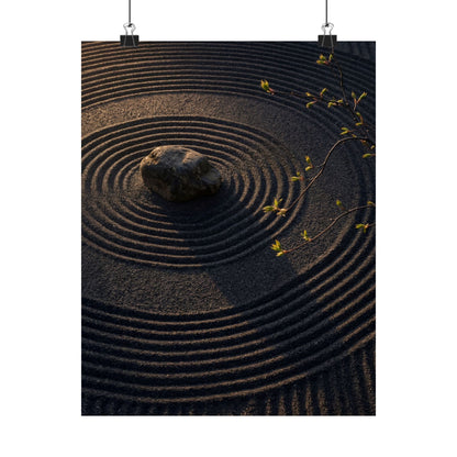 Dark Japandi Rock Garden in Golden Hour | Shadow Zen Wall Art Print Art Print