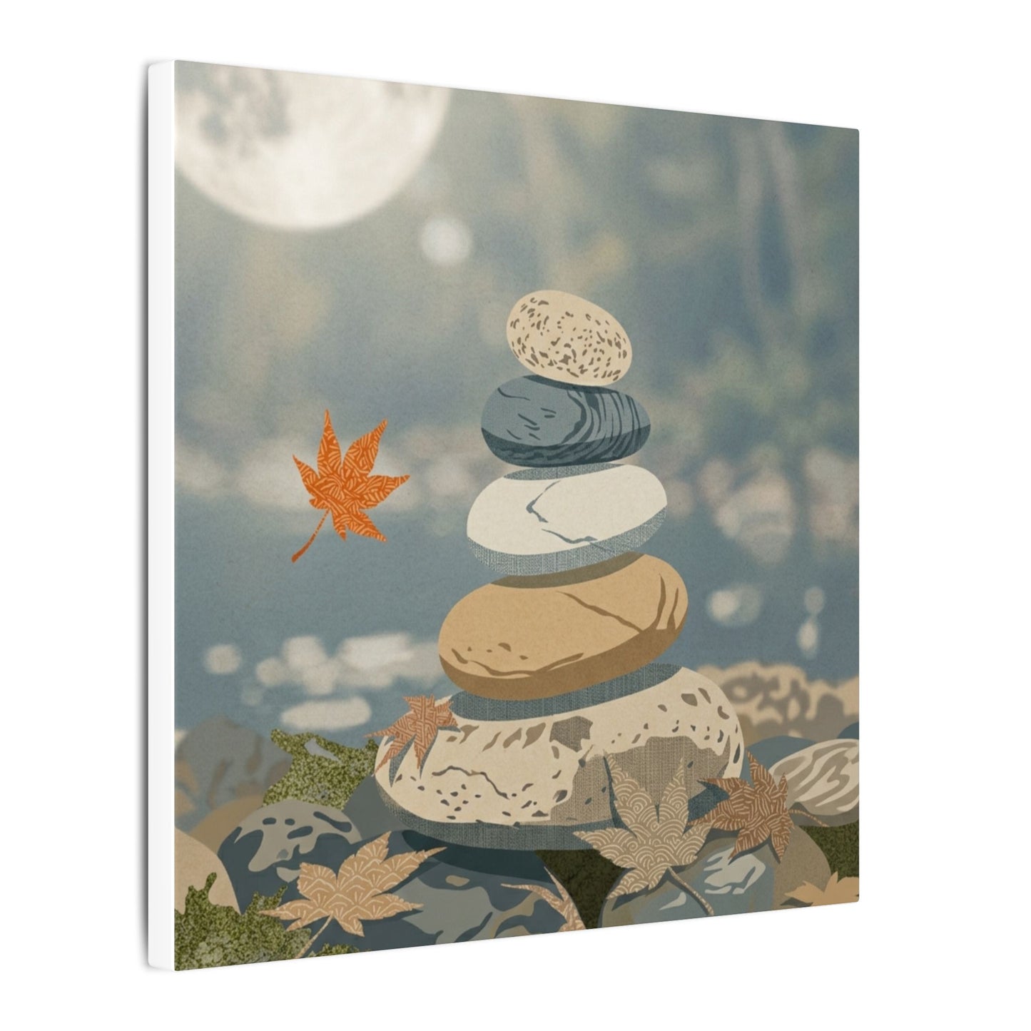 Warm River Stones Canvas Art - Japanese Pattern Japandi