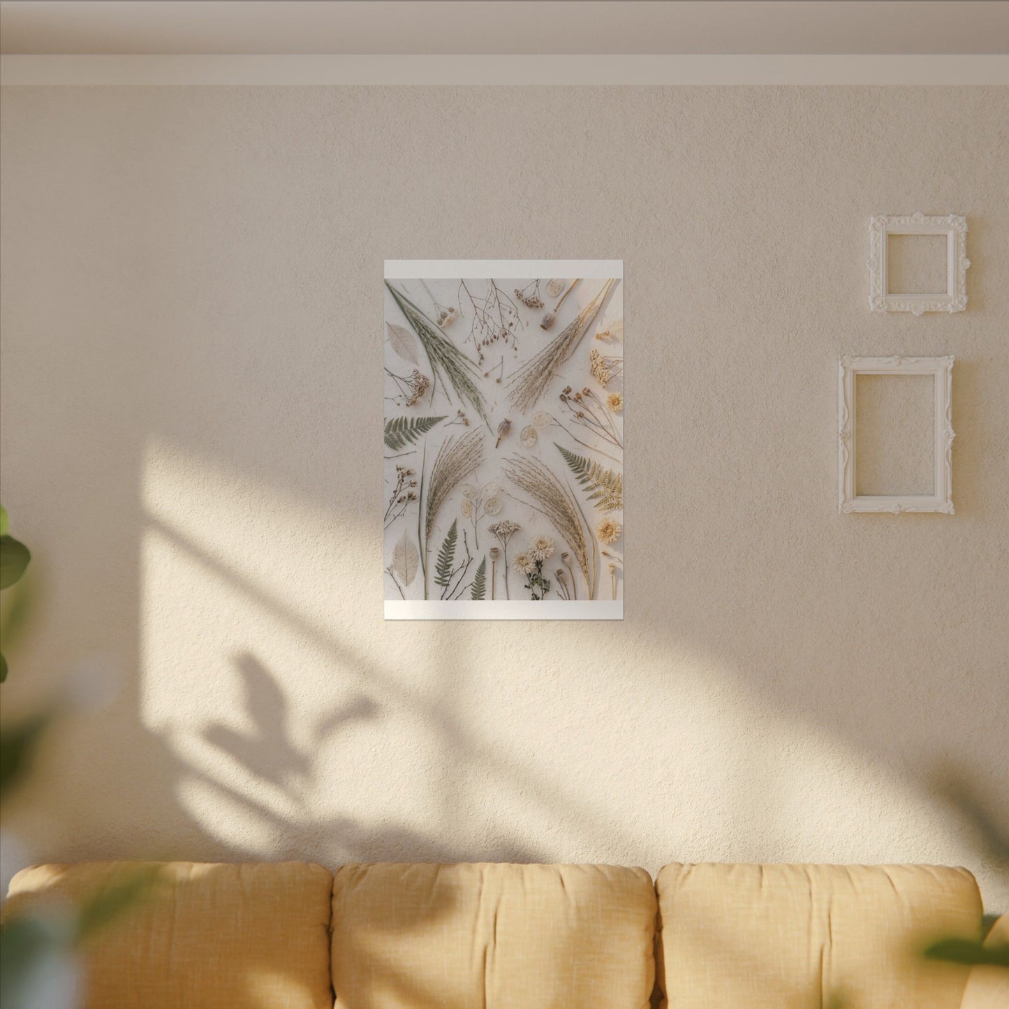 Elegant Dried Flowers Canvas Art - Japanese Pattern Japandi