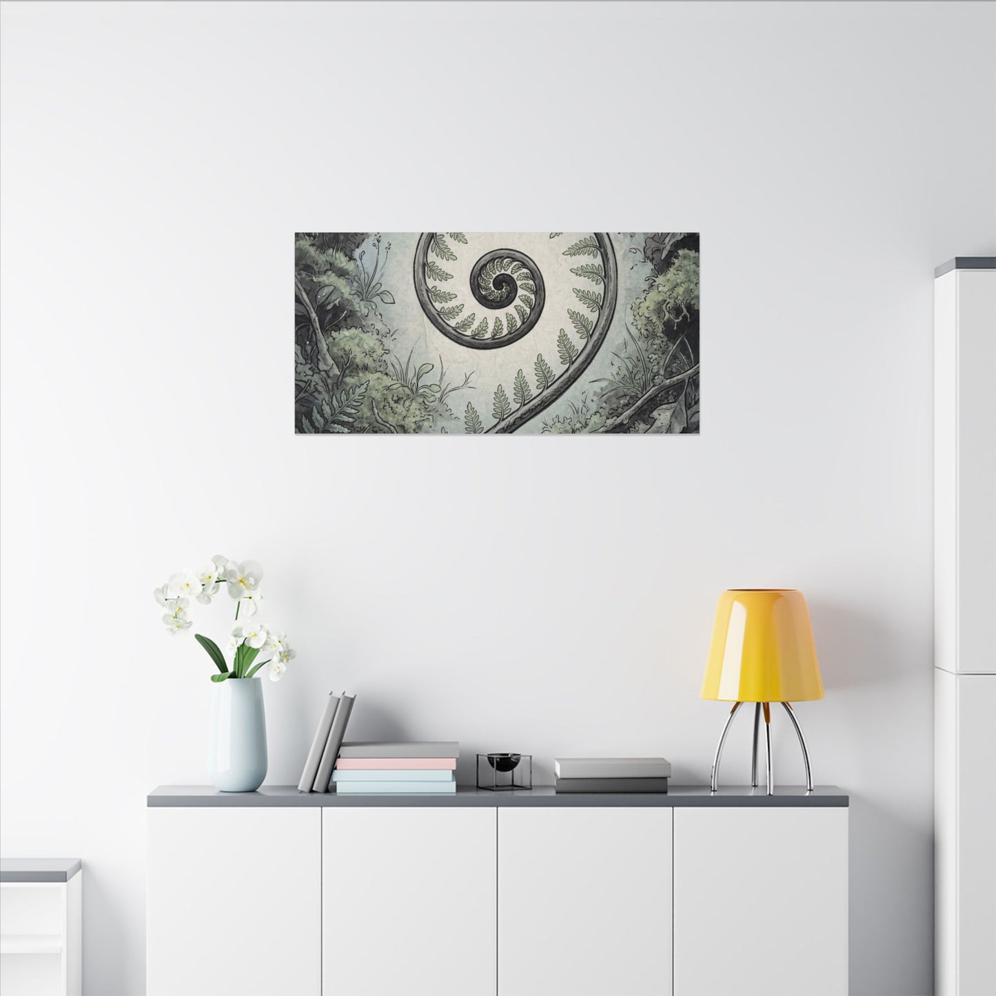 Zen Fern Unfurling in Dawn | Ukiyo E Inspired Canvas Art