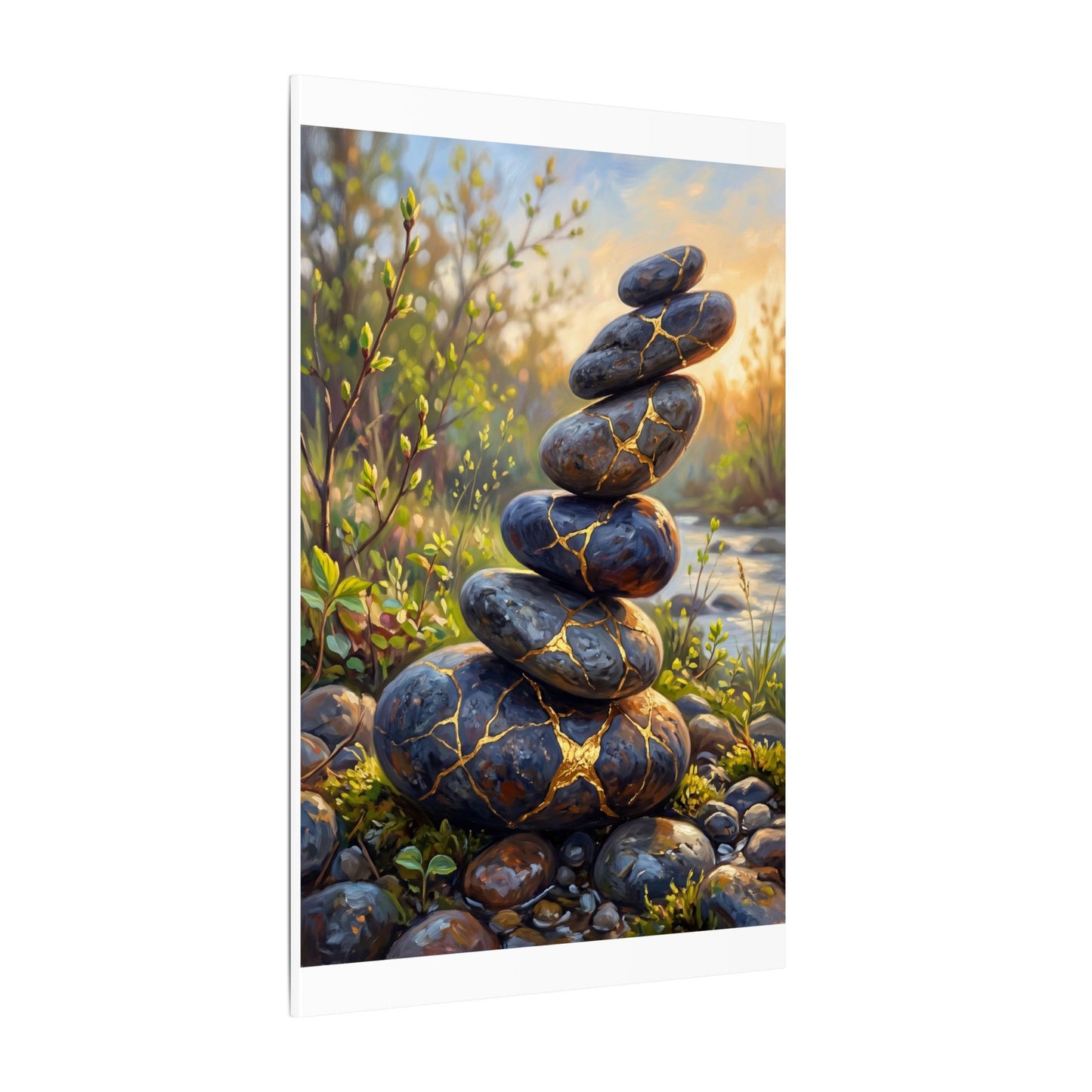 Spring River Stones Gold Repair Canvas Art | Healing Decor