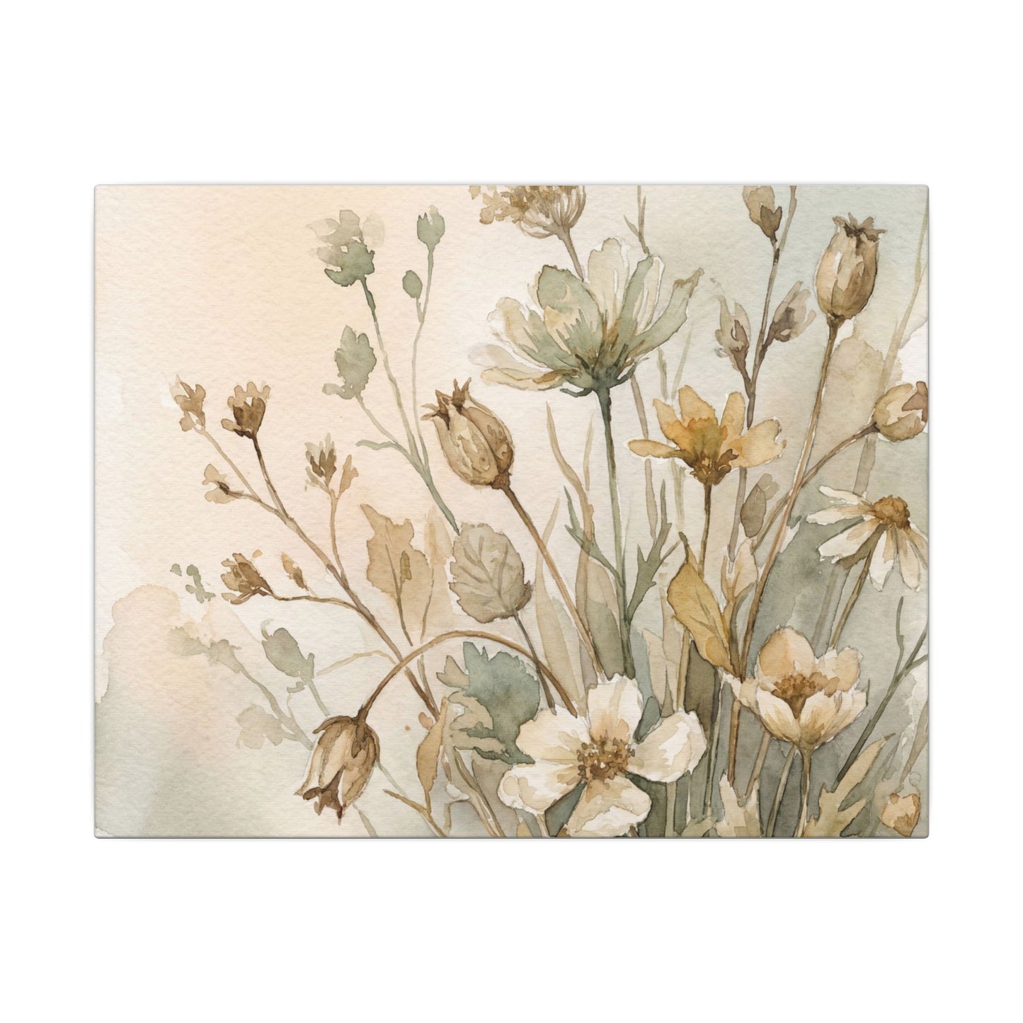 Summer Dried Flowers Watercolor Canvas Art | Elegant Decor