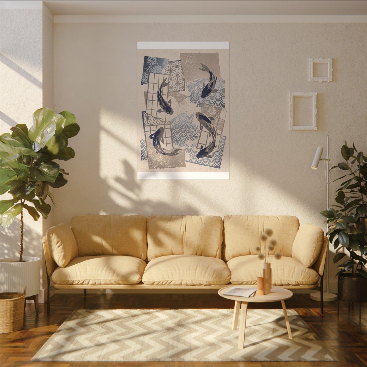 Earthy Koi Pond Canvas Art - Japanese Pattern Japandi