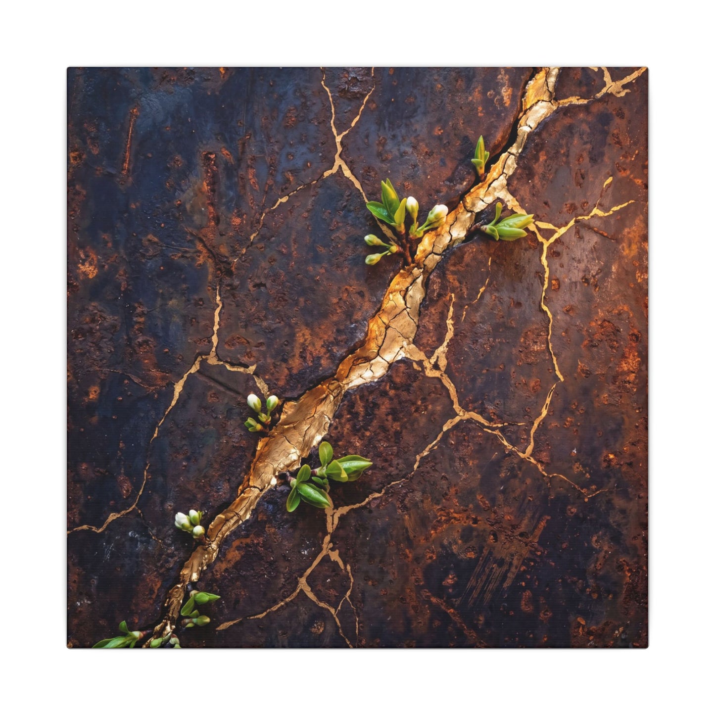 Rust Patina Spring Canvas Art | Kintsugi Resilient Design