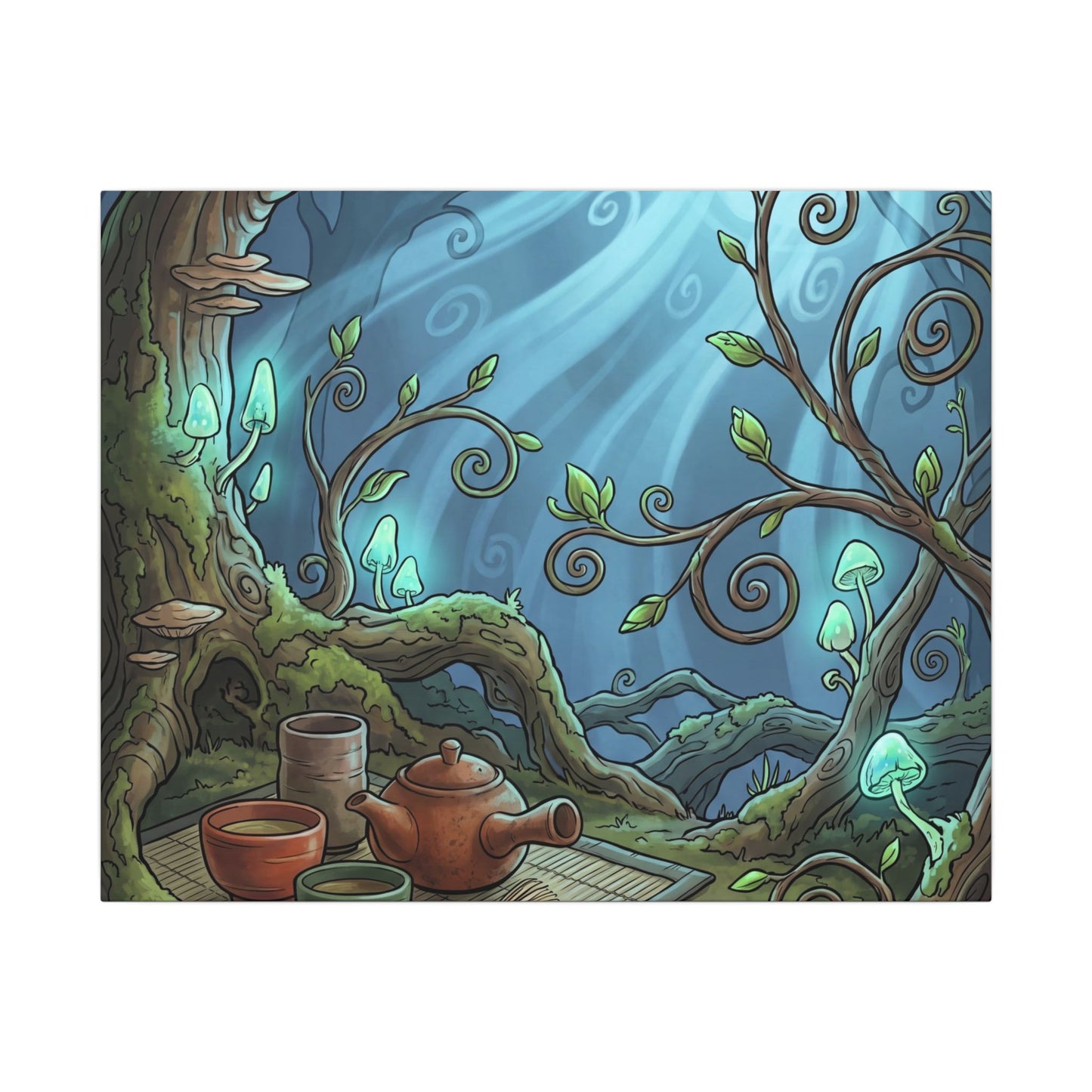 Spring Tea Ceremony Forest Whimsy Canvas Art | Cozy Decor Art Print