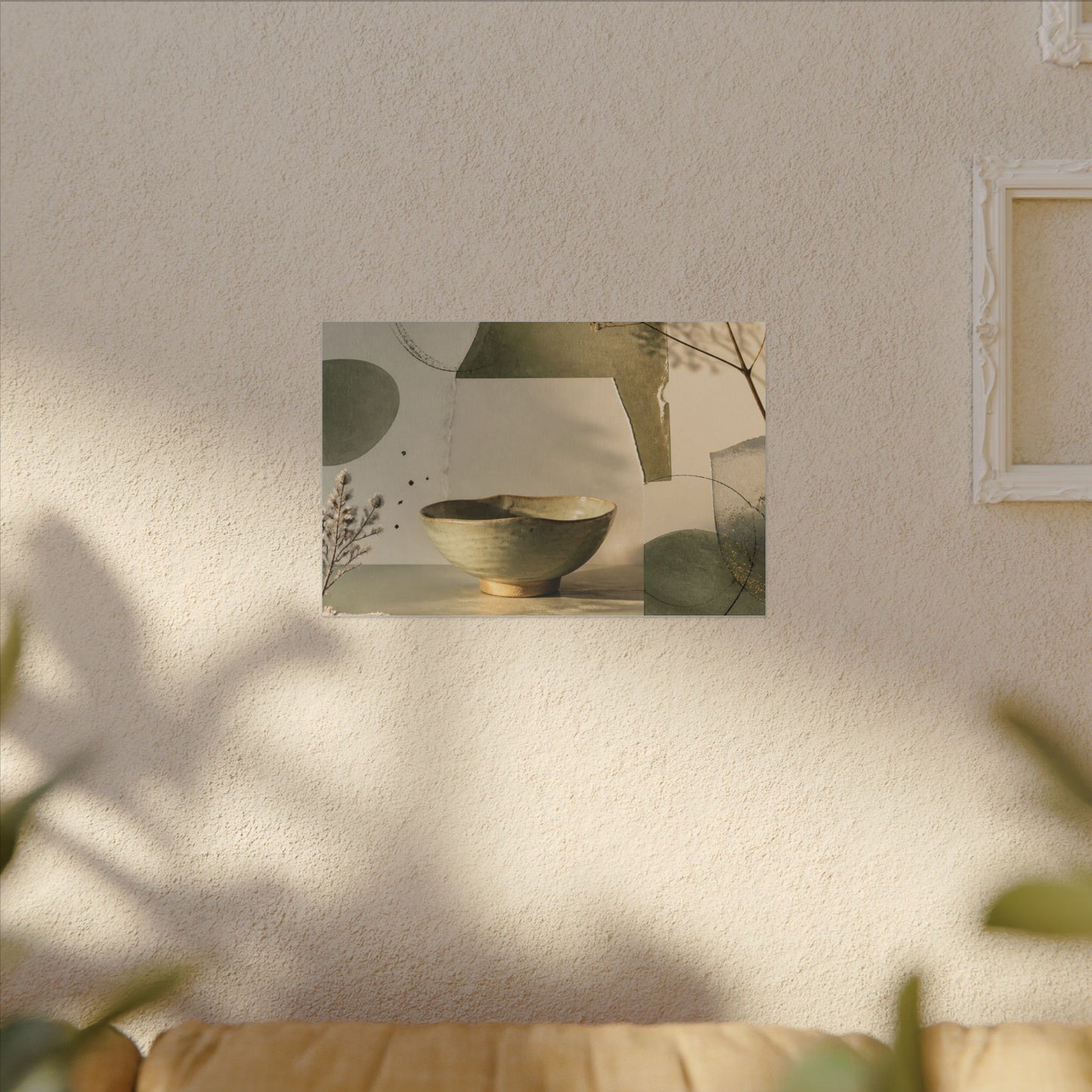 Warm Ceramic Bowl Canvas Art - Minimal Line Japandi