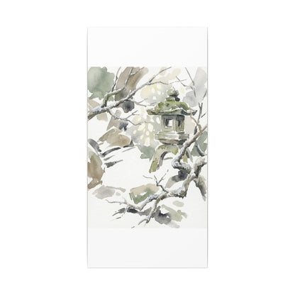 Elegant Stone Lantern Canvas Art - Watercolor Japandi