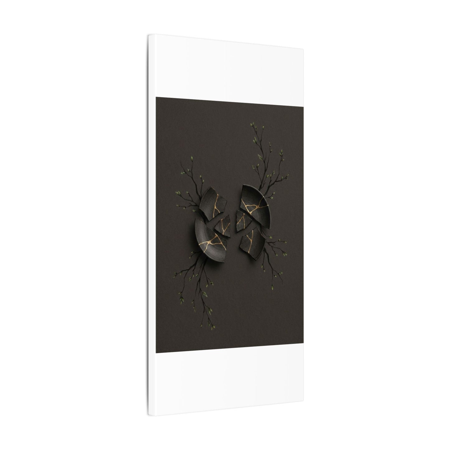 Sophisticated Broken Pottery Canvas Art - Charcoal Ink Dark Japandi