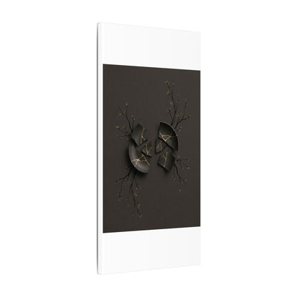 Sophisticated Broken Pottery Canvas Art - Charcoal Ink Dark Japandi