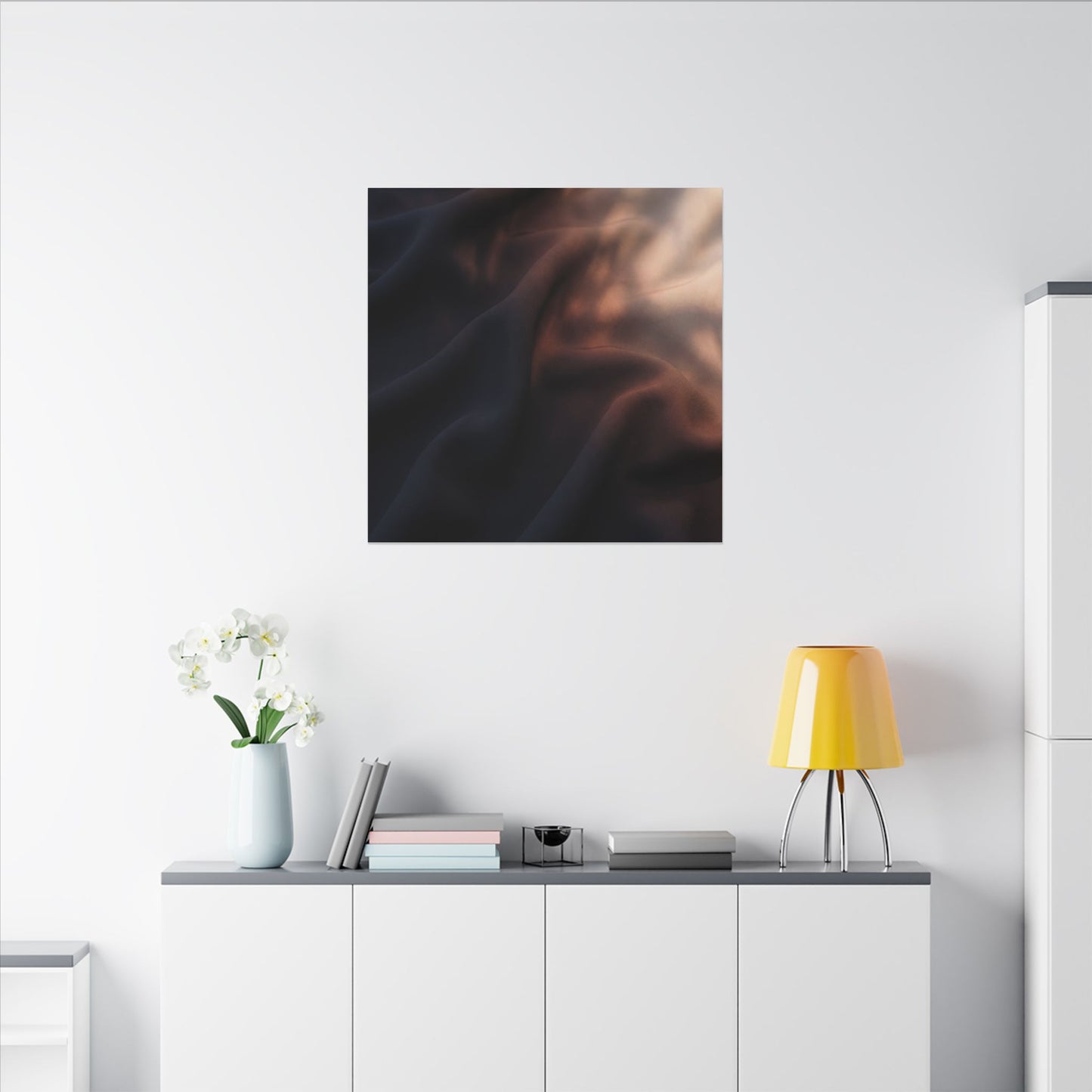 Dark Japandi Silk Drape in Dawn | Shadow Zen Canvas Art