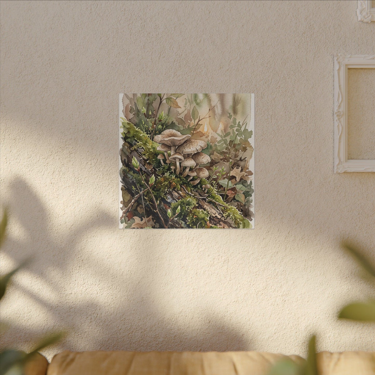 Wild Mushrooms Canvas Art | Spring Japandi Watercolor Art