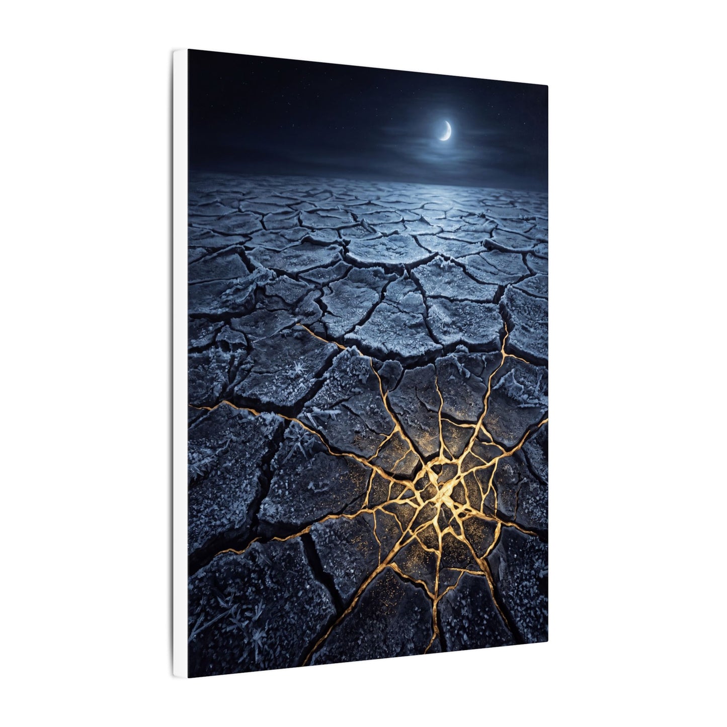 Moonlight Cracked Earth Canvas Art - Kintsugi Mono No Aware