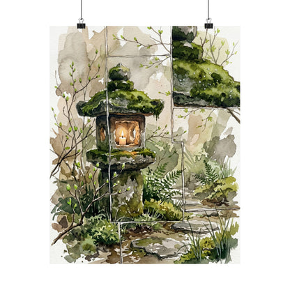 Stone Lantern Spring Wall Art Print | Japandi Neutral Design