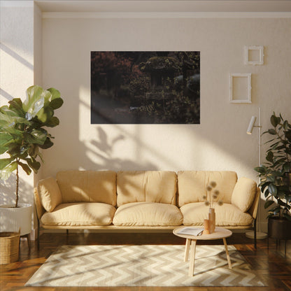 Stone Lantern Spring Canvas Art | Dark Japandi Bold Design