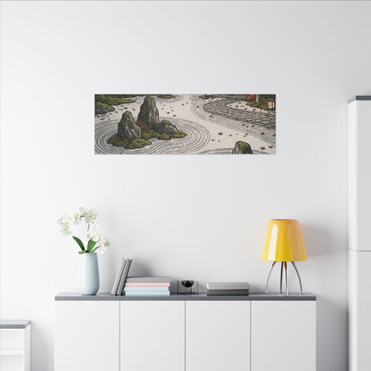 Autumn Rock Garden Ukiyo E Inspired Canvas Art | Peaceful Decor