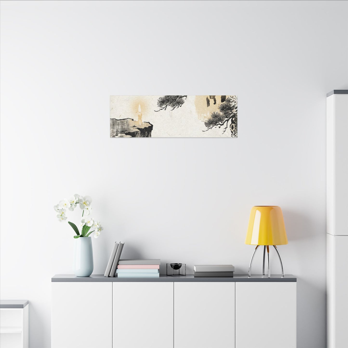 Japandi Pine Tree in Candlelight | Japanese Pattern Canvas Art