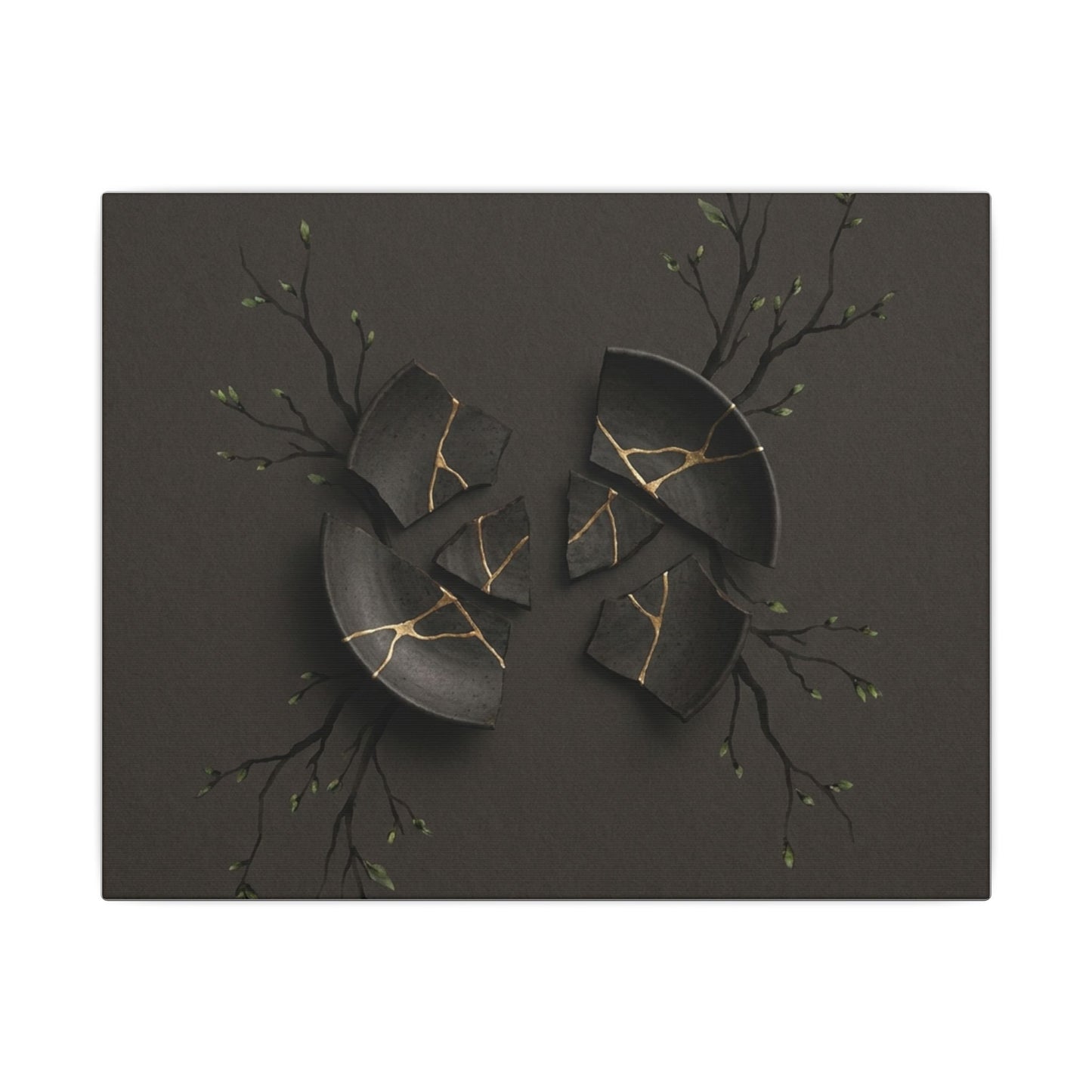 Sophisticated Broken Pottery Canvas Art - Charcoal Ink Dark Japandi