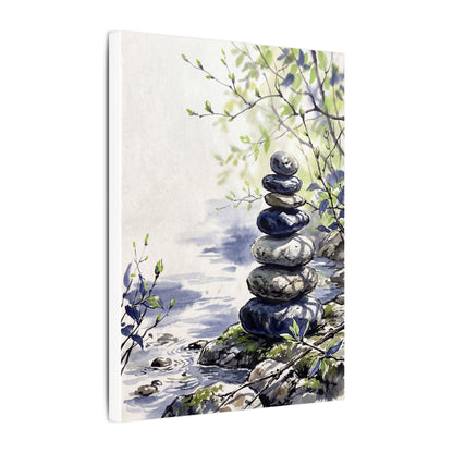 River Stones Sumi E Canvas Art | Serene Zen Art