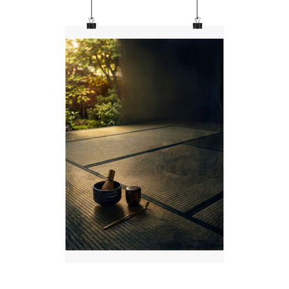 Dark Japandi Tea Ceremony in Golden Hour | Dark Texture Wall Art Print Art Print