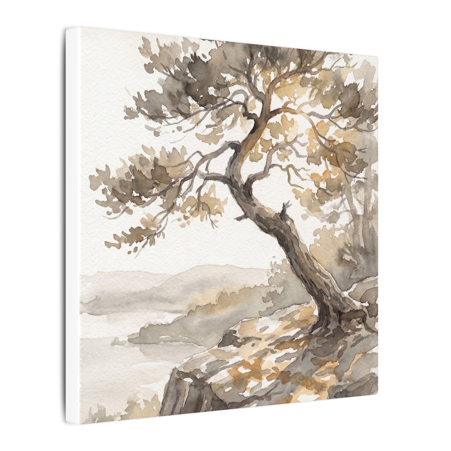 Pine Tree Watercolor Canvas Art | Elegant Japandi Art
