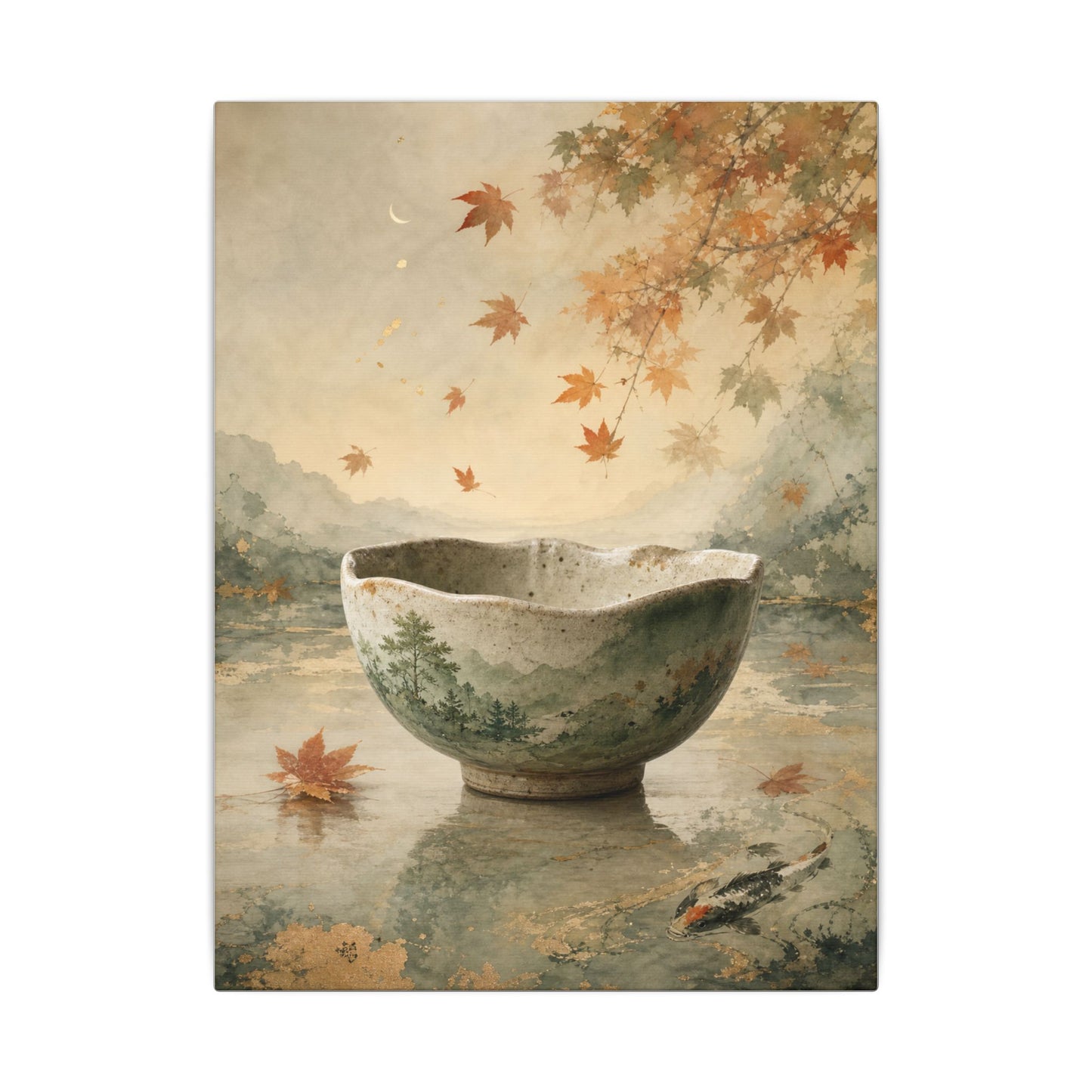 Autumn Ceramic Bowl Watercolor Canvas Art | Cozy Decor