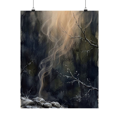 Moody Incense Smoke Wall Art Print - Charcoal Ink Dark Japandi