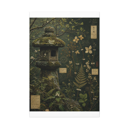 Spring Stone Lantern Herbarium Canvas Art | Nostalgic Decor