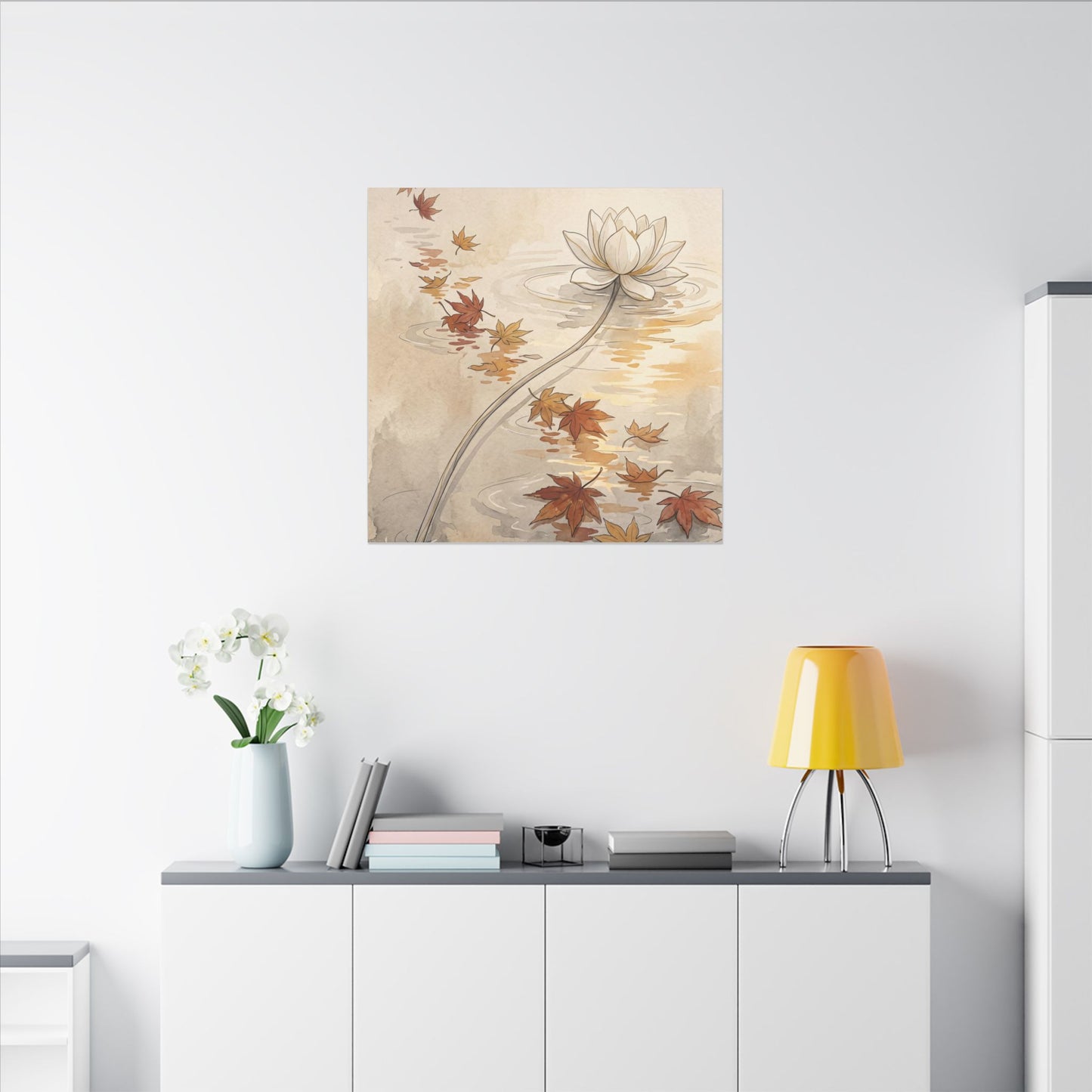 Lotus Flower Canvas Art | Autumn Japandi Minimal Line Art
