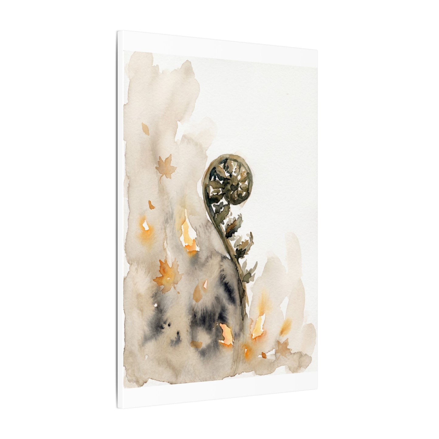 Fern Unfurling Watercolor Canvas Art | Earthy Japandi Art