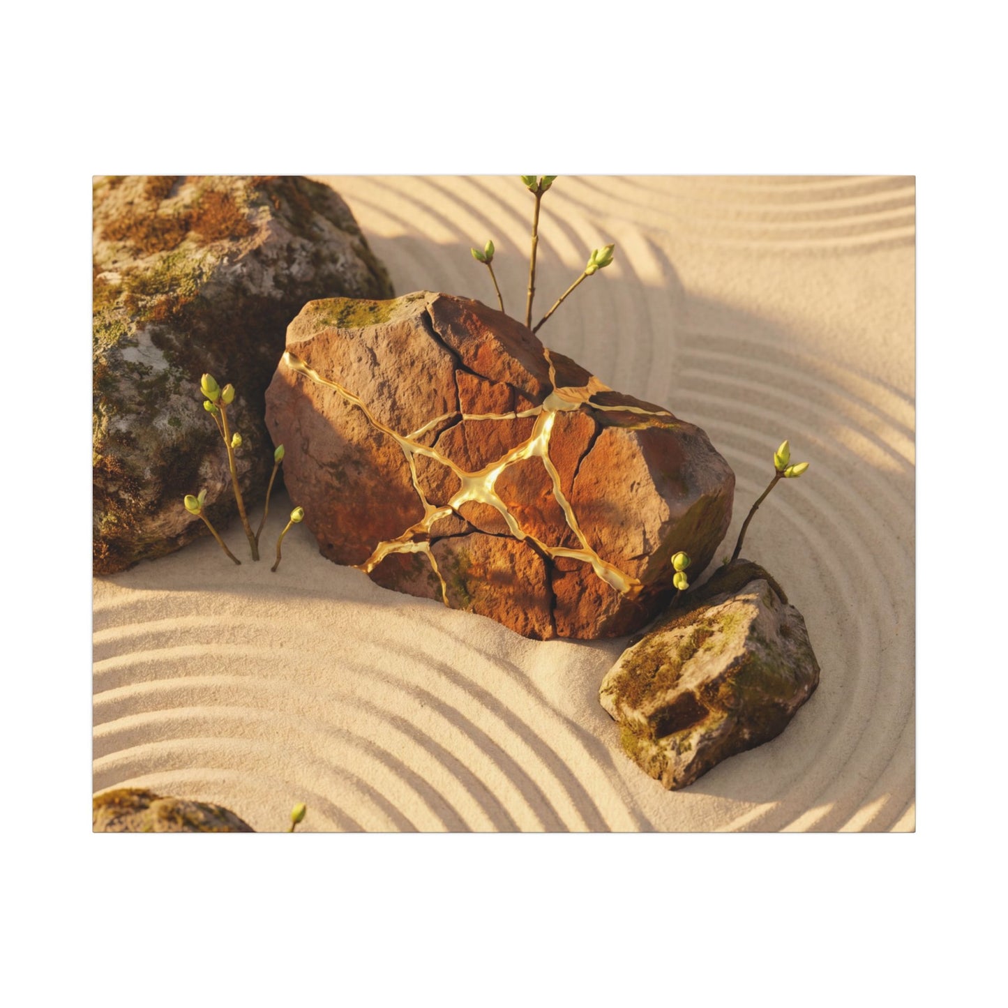 Kanso Rock Garden Canvas Art - Kintsugi Crackle Gold