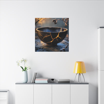 Ceramic Bowl Canvas Art | Winter Kintsugi Gold Repair Art