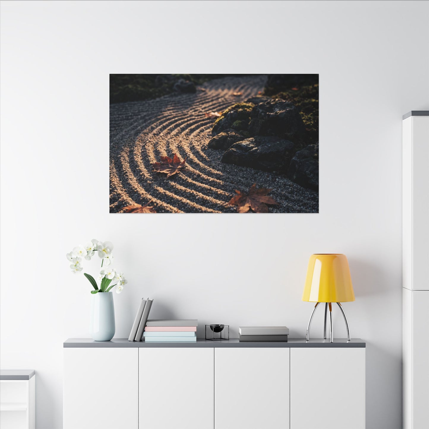 Rock Garden Moody Minimal Canvas Art | Bold Dark Japandi Art