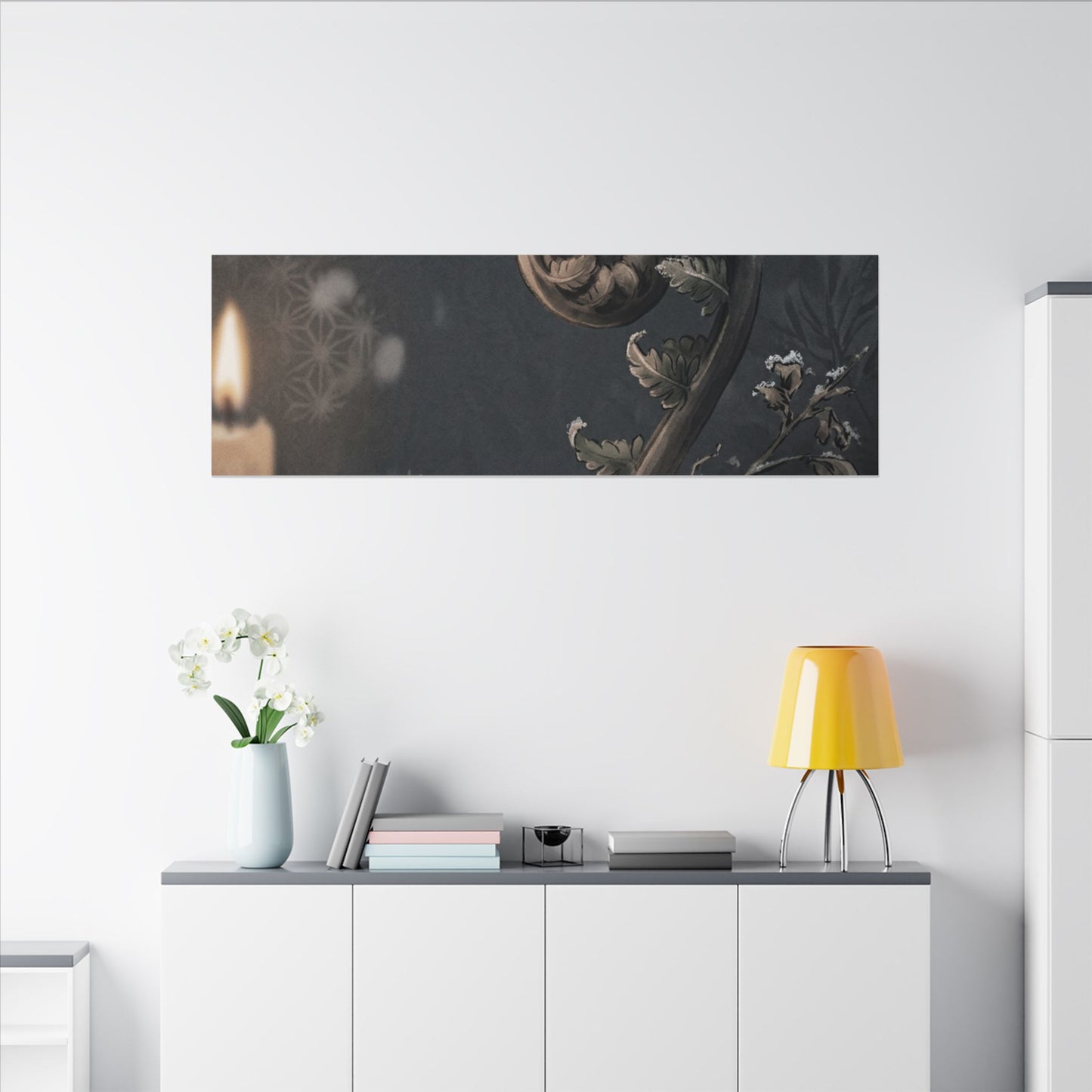 Candlelight Fern Unfurling Canvas Art - Japandi Ma