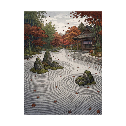 Rock Garden Wall Art Print | Autumn Zen Ukiyo E Inspired Art