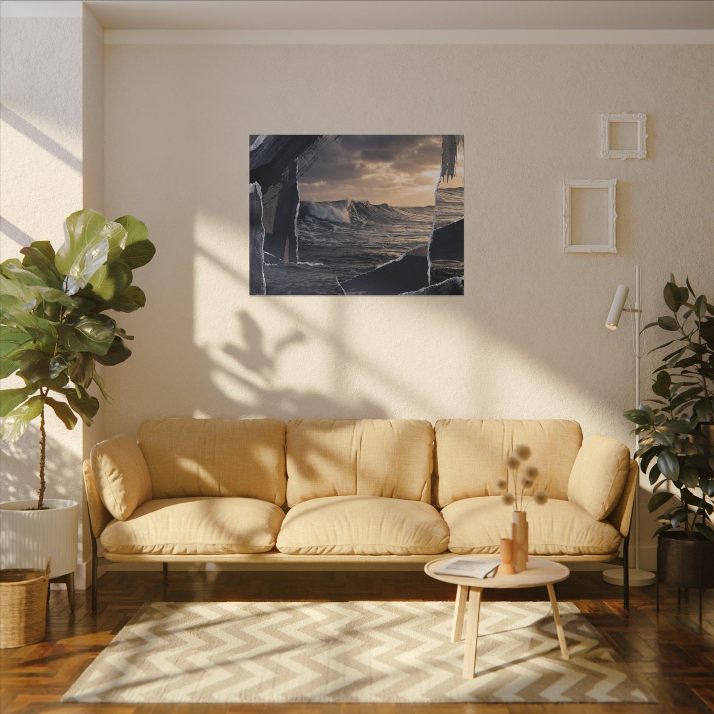 Fukinsei Ocean Wave Canvas Art - Dark Japandi Shadow Zen
