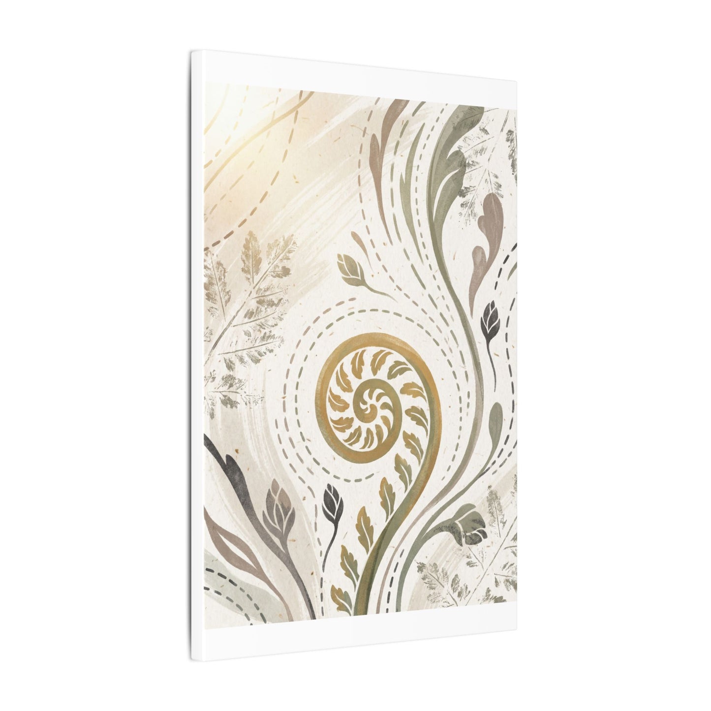 Japandi Fern Unfurling in Golden Hour | Japanese Pattern Canvas Art
