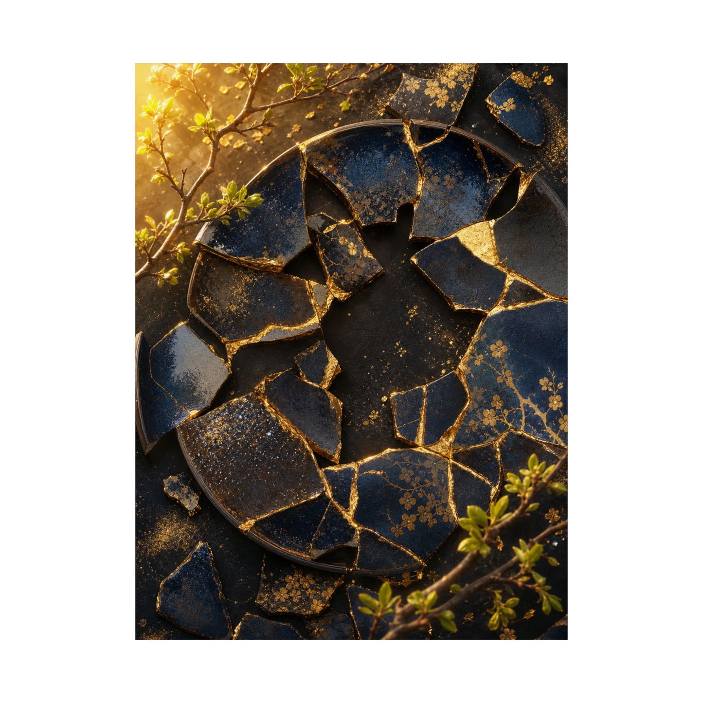 Broken Pottery Gold Repair Wall Art Print | Resilient Kintsugi Art