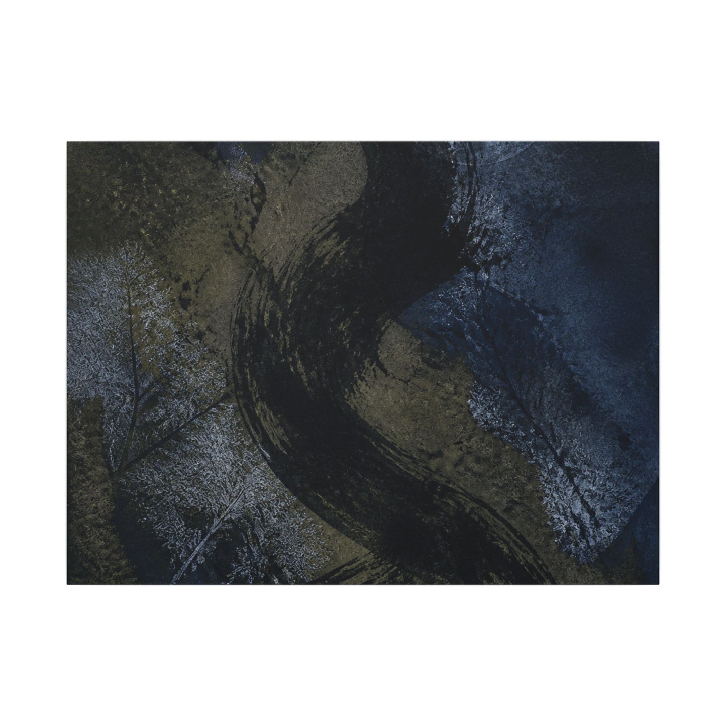 Shibui Ink Brushstroke Canvas Art - Dark Japandi Dark Texture