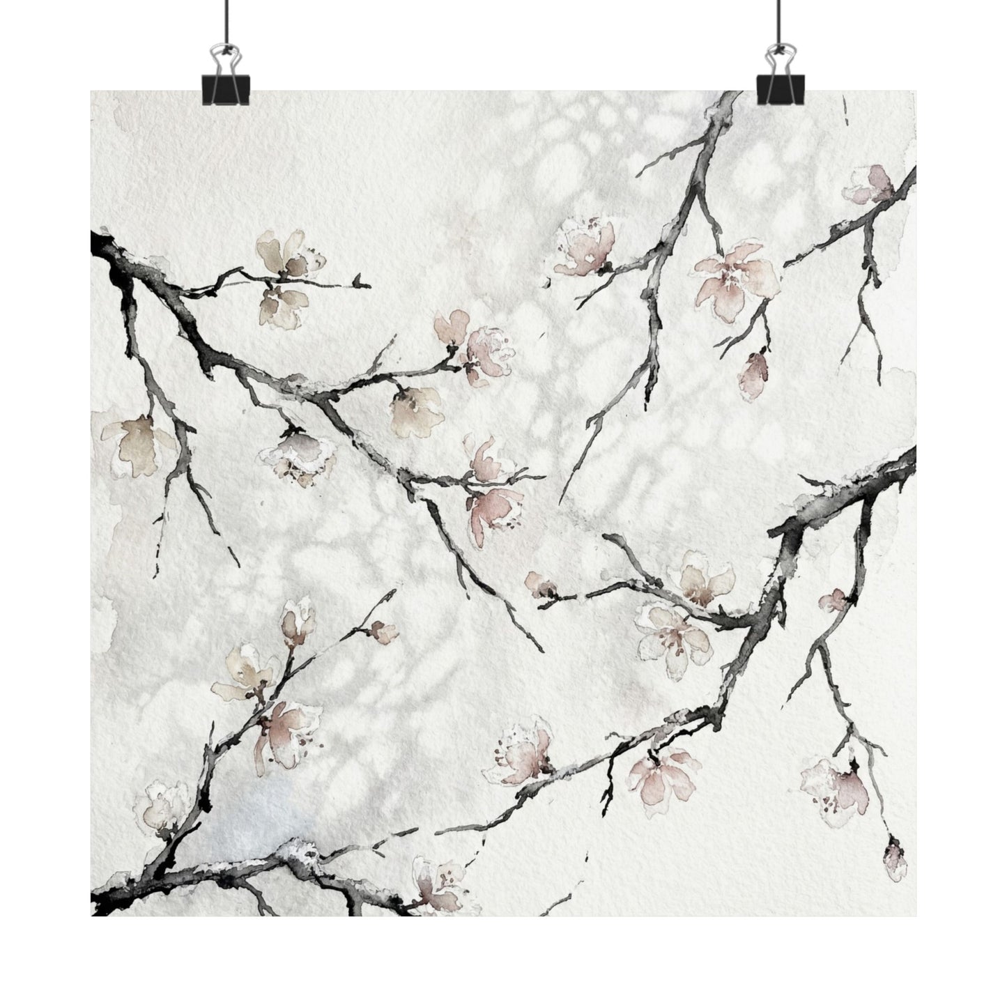 Winter Cherry Blossom Watercolor Wall Art Print | Elegant Decor Art Print