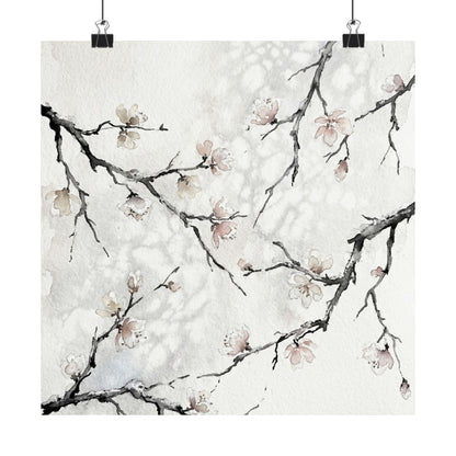 Winter Cherry Blossom Watercolor Wall Art Print | Elegant Decor Art Print
