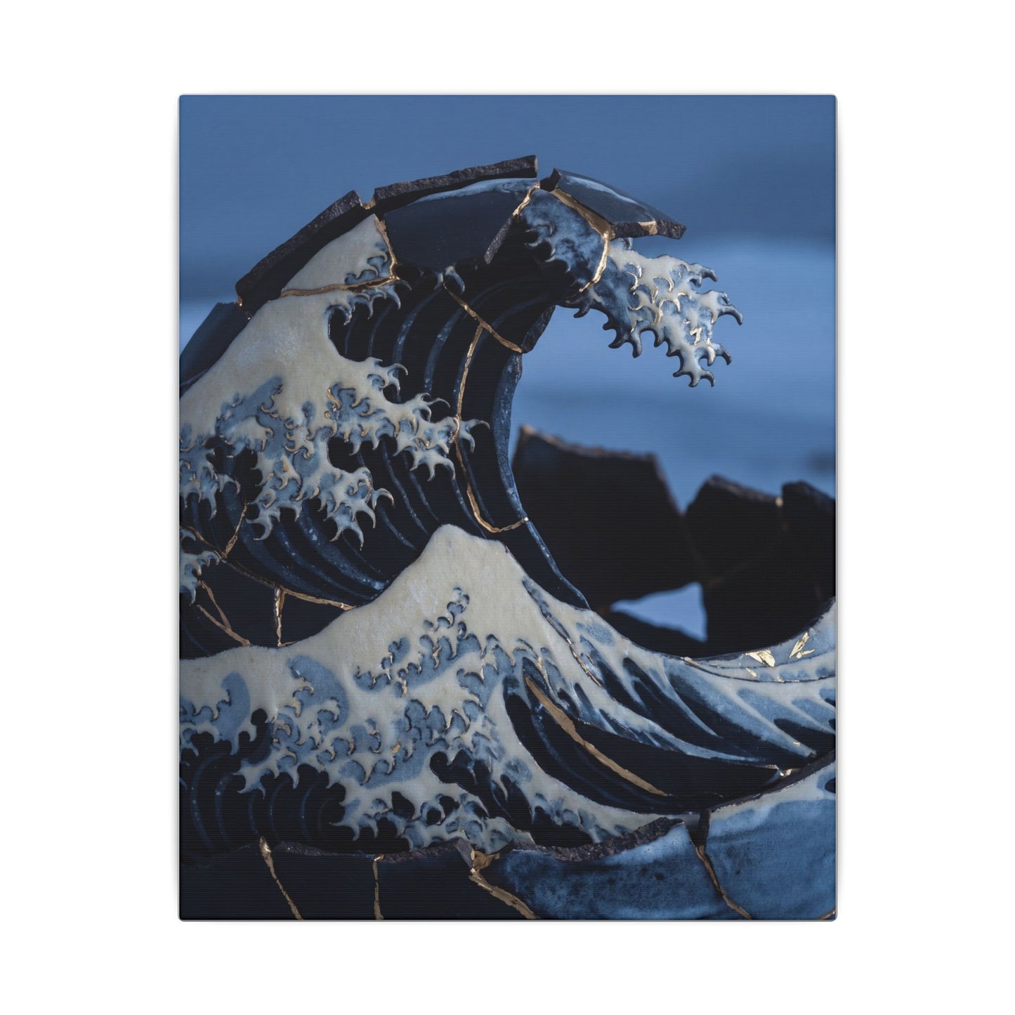 Ocean Wave Canvas Art | Winter Kintsugi Gold Repair Art