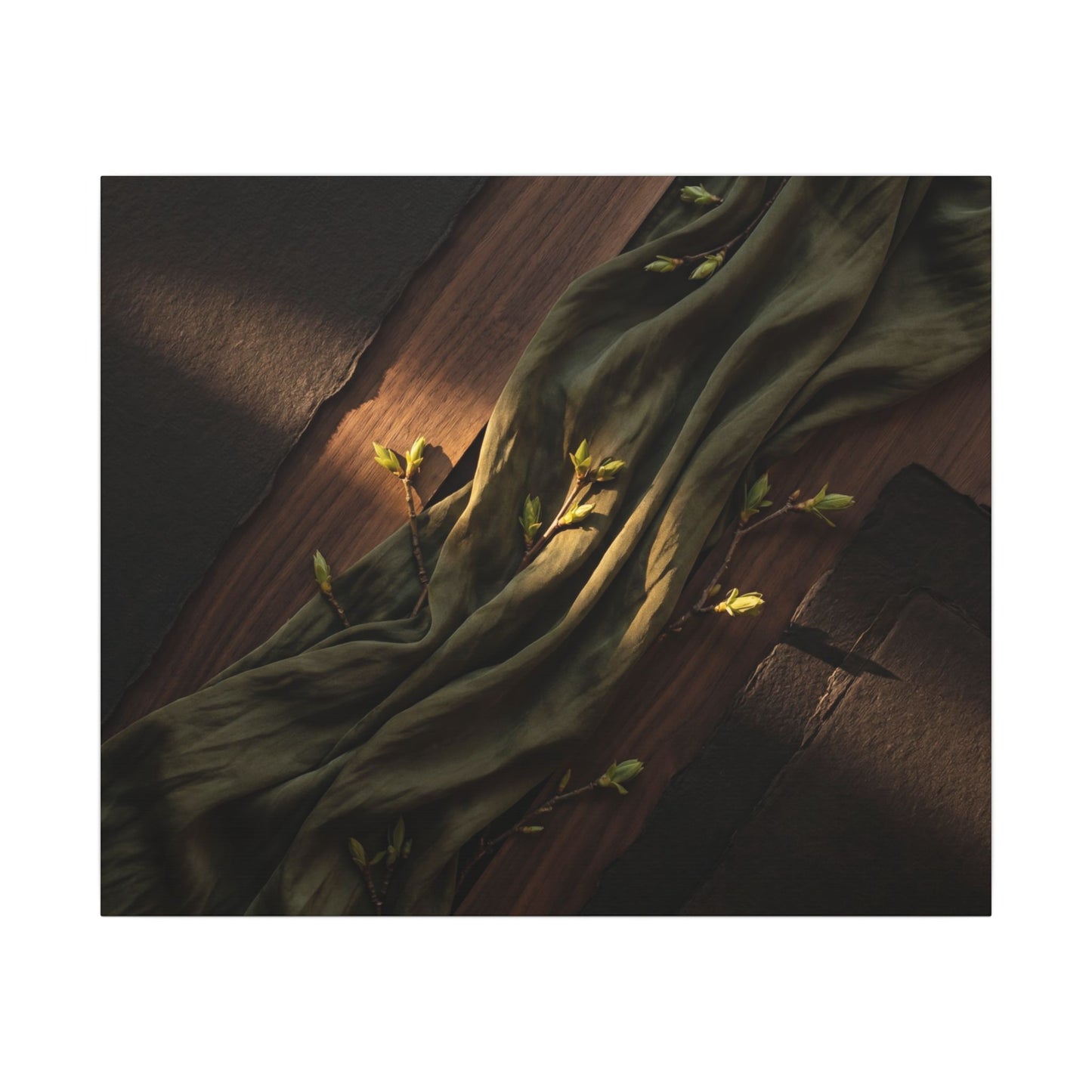 Silk Drape Canvas Art | Spring Dark Japandi Dark Texture Art