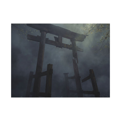 Dark Japandi Torii Gate in Dappled | Moody Minimal Canvas Art Art Print
