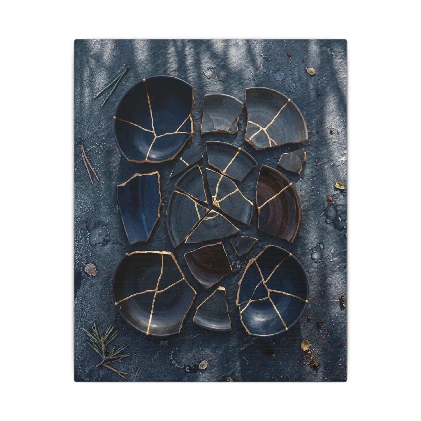 Dark Japandi Broken Pottery in Dappled | Shadow Zen Canvas Art