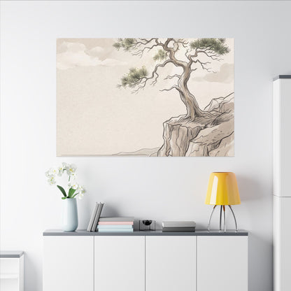 Japandi Pine Tree in Dappled | Minimal Line Canvas Art