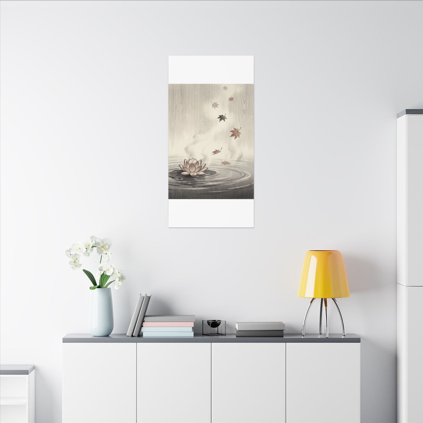 Lotus Flower Canvas Art | Autumn Zen Ukiyo E Inspired Art