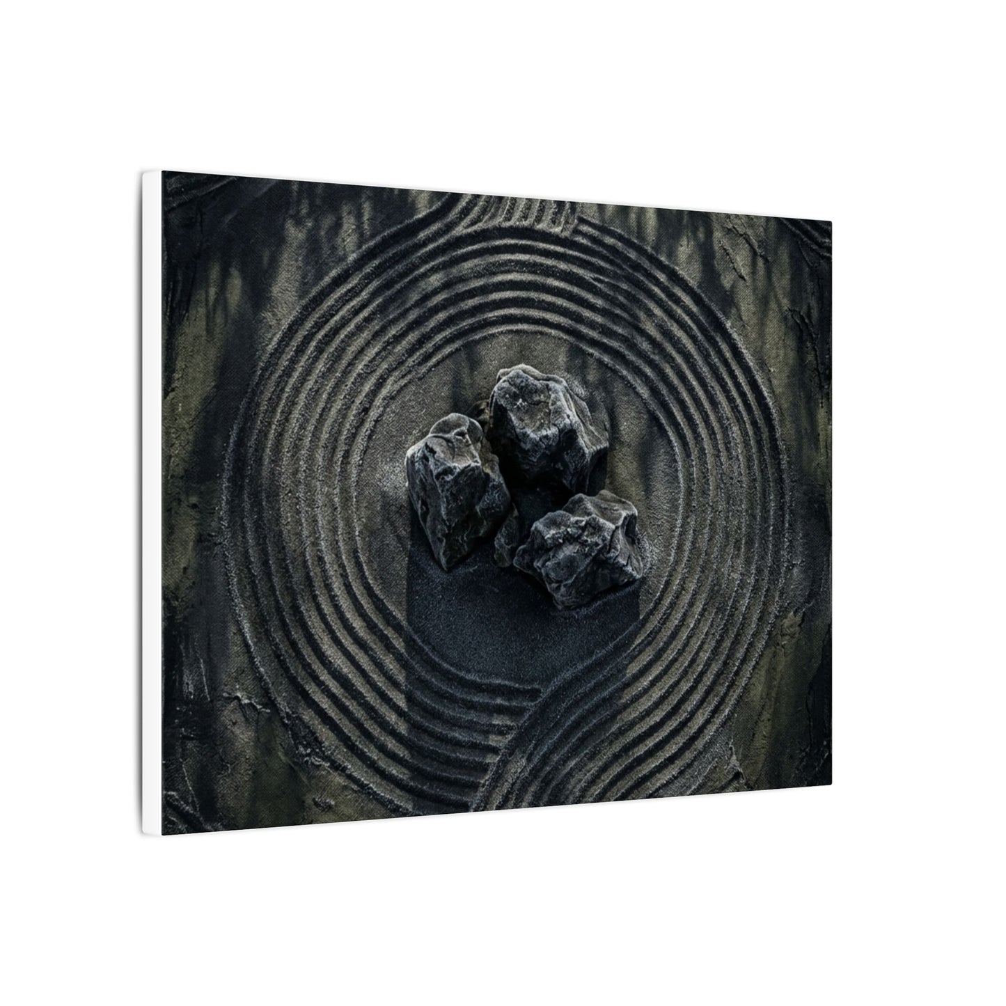 Moody Rock Garden Canvas Art - Dark Texture Dark Japandi