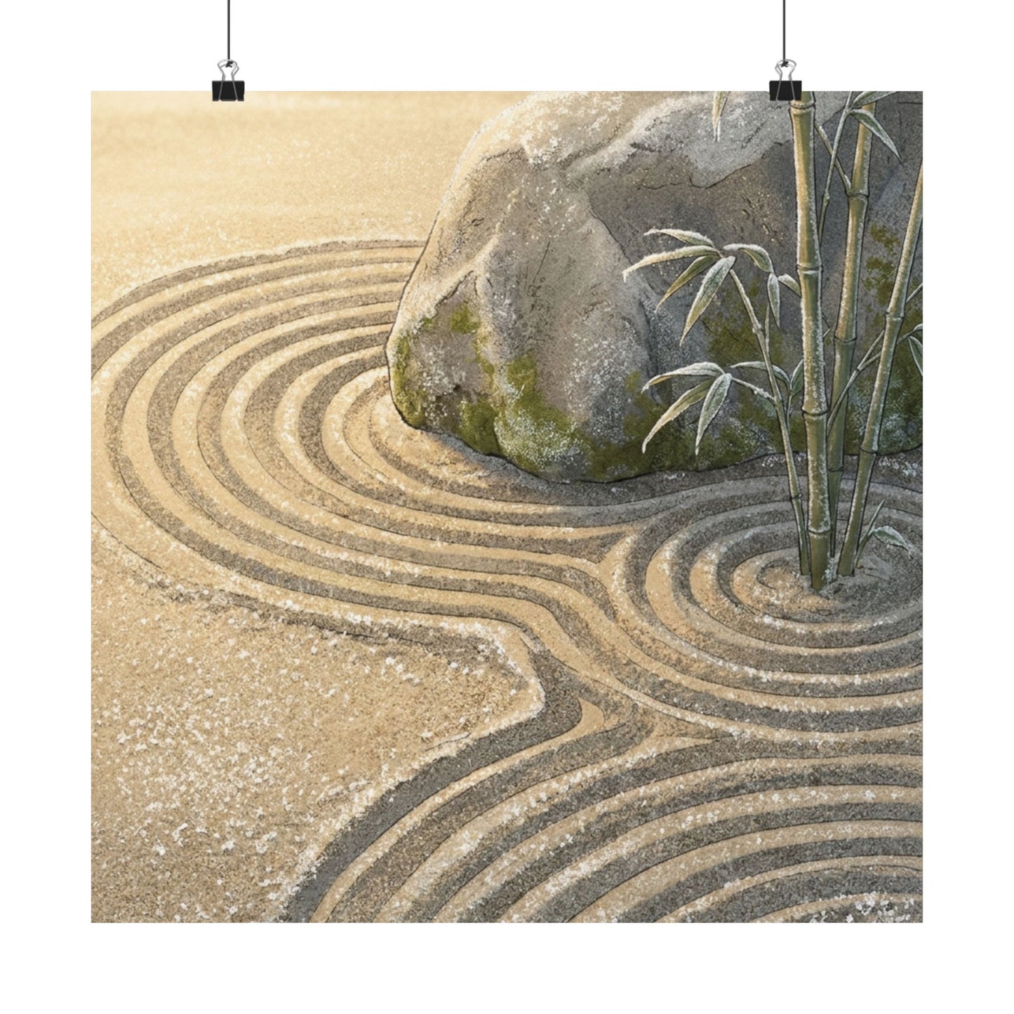 Rock Garden Ukiyo E Inspired Wall Art Print | Peaceful Zen Art