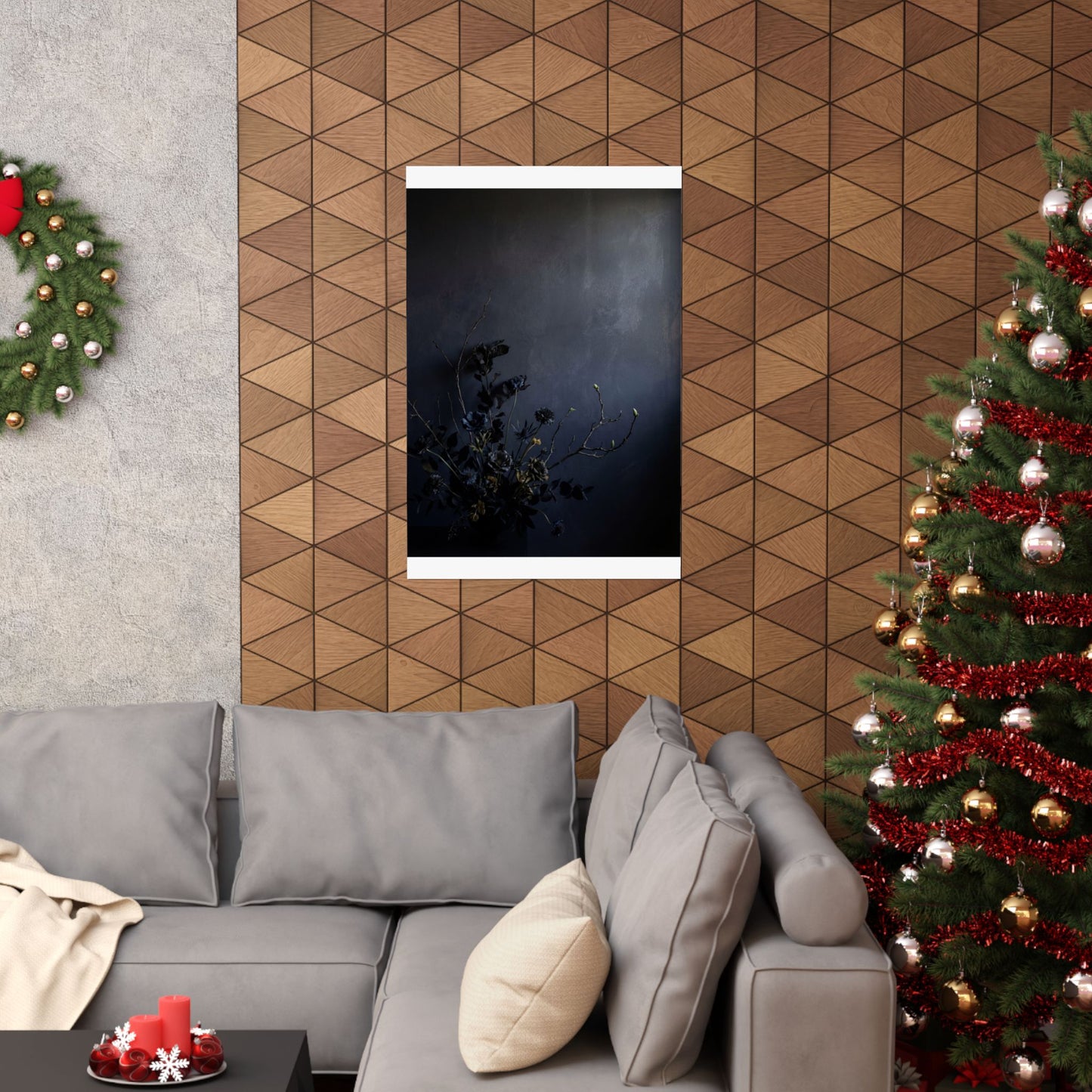Dark Japandi Dried Flowers in Dawn | Shadow Zen Wall Art Print
