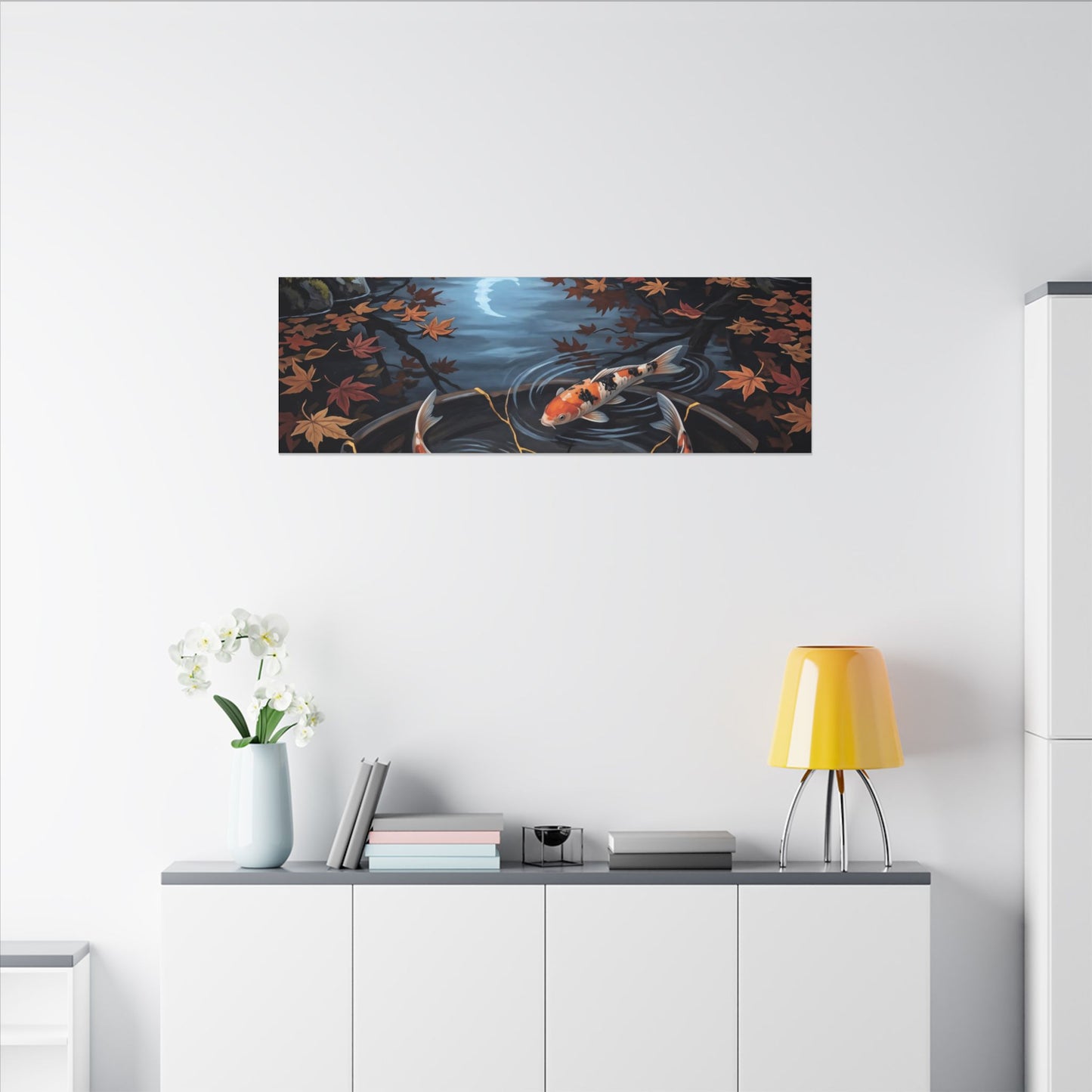 Koi Pond Canvas Art | Autumn Kintsugi Gold Repair Art